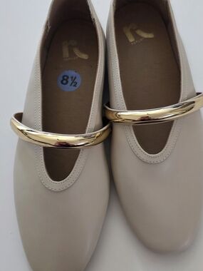 Report Cream Mary Jane Flats with Gold Bar Accent